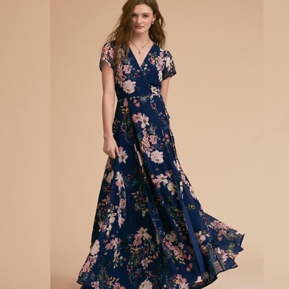 Yumi Kim Women's Bridesmaid Floral Belle Bouquet Ink Calypso Wrap Maxi Dress XS